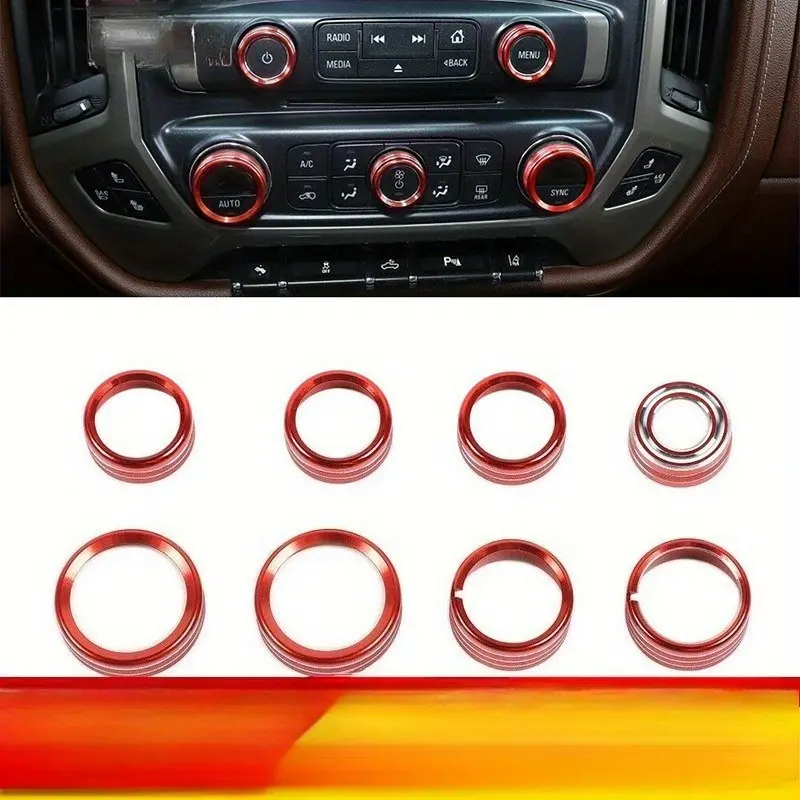 8pcs Aluminum Central Control Knob Decorative Rings, Solo Interior Retrofit Accessories for Chevrolet Silverado