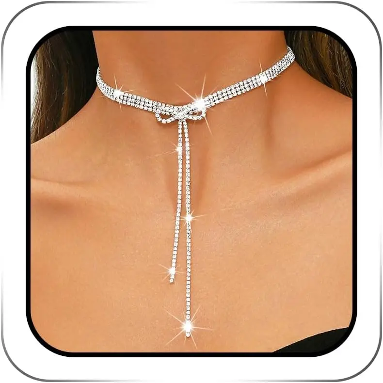 Rhinestone Bow Necklace  Bow Tie  Choker  for Women