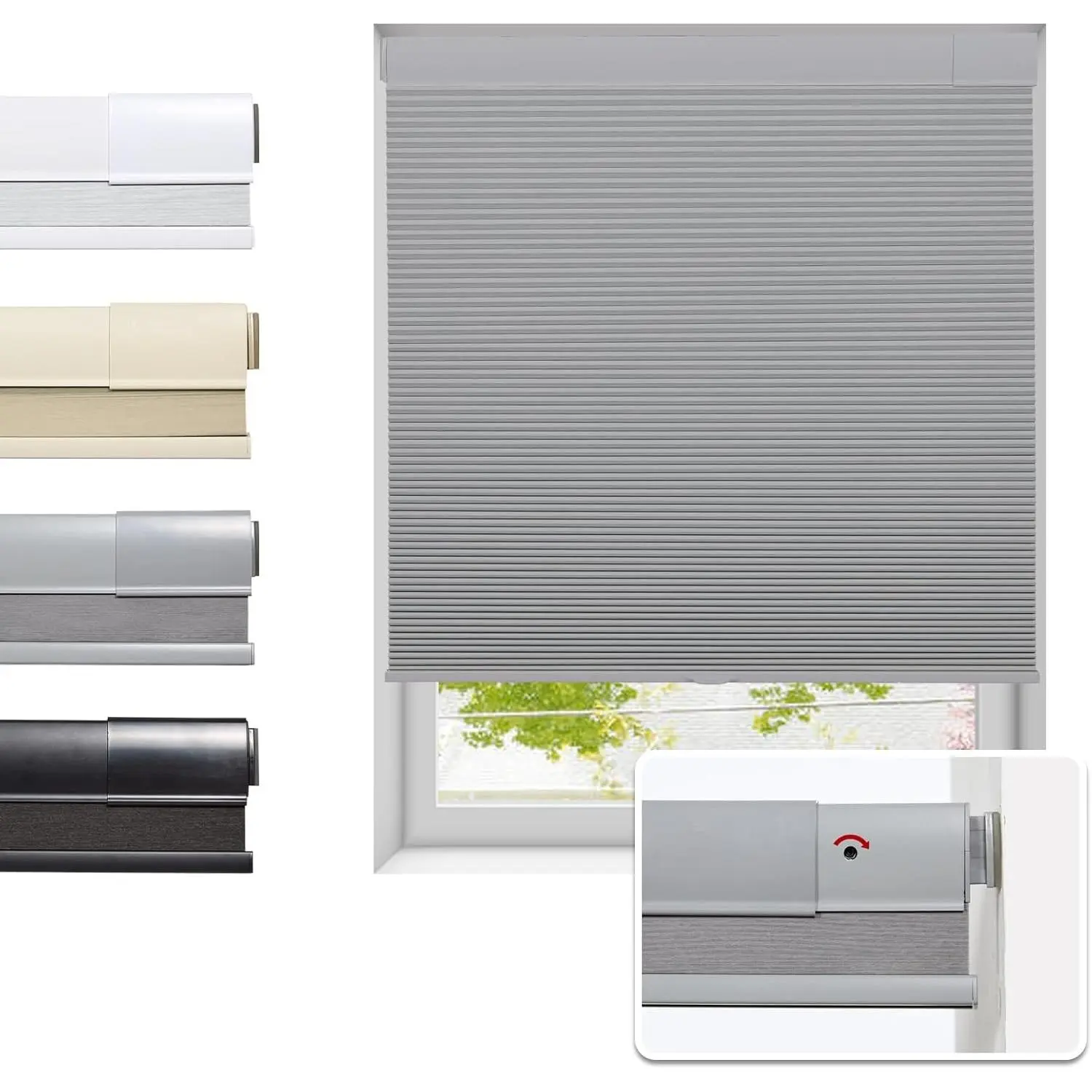 Grey No-Drill Cordless Blackout Cellular Shades, 22"W x 64"H, Thermal Insulating Noise-Reducing Free Stop Honeycomb Blinds for Indoor Home Bathroom Windows