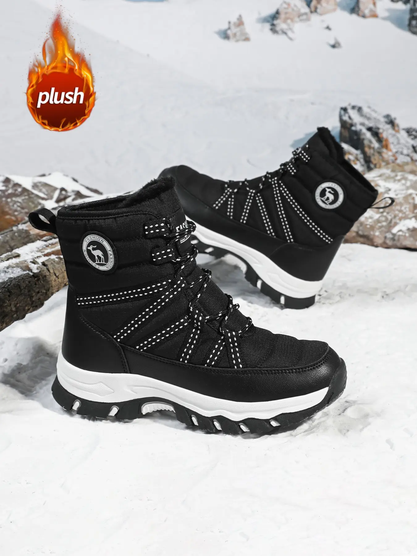Unisex Thick Plush Snow Boots, Waterproof Anti-Slip Outdoor Cotton Shoes, Warm and Durable, Ideal for Winter Activities