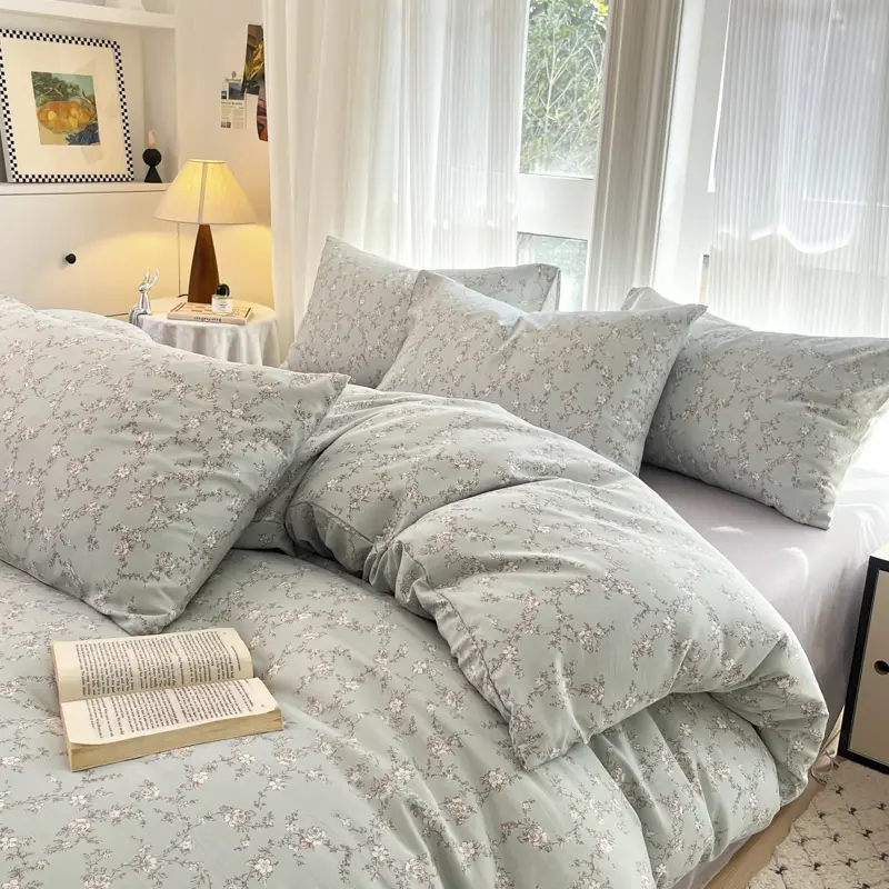 3pcs Breathable Polyester Bedding Set, Floral Pattern, Single Twin Double Queen Size, Soft Fabric, Includes Duvet Cover and Pillowcases