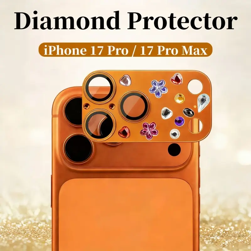 Diamond Hardness Metal Ring Tempered Glass Camera Lens Protector, Full Coverage Anti-Scratch Rear Lens Film Compatible with iPhone 17 Pro, iPhone 17 Pro Max