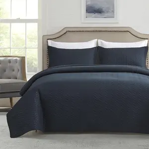 Maple&Stone Set Twin/Twin XL, Lightweight Navy Bedspread Ultrasonic Chevron Pattern Light Coverlet for All Season Comforter Bedding Decor - 2 Piece Twin Long Bed Cover Sets
