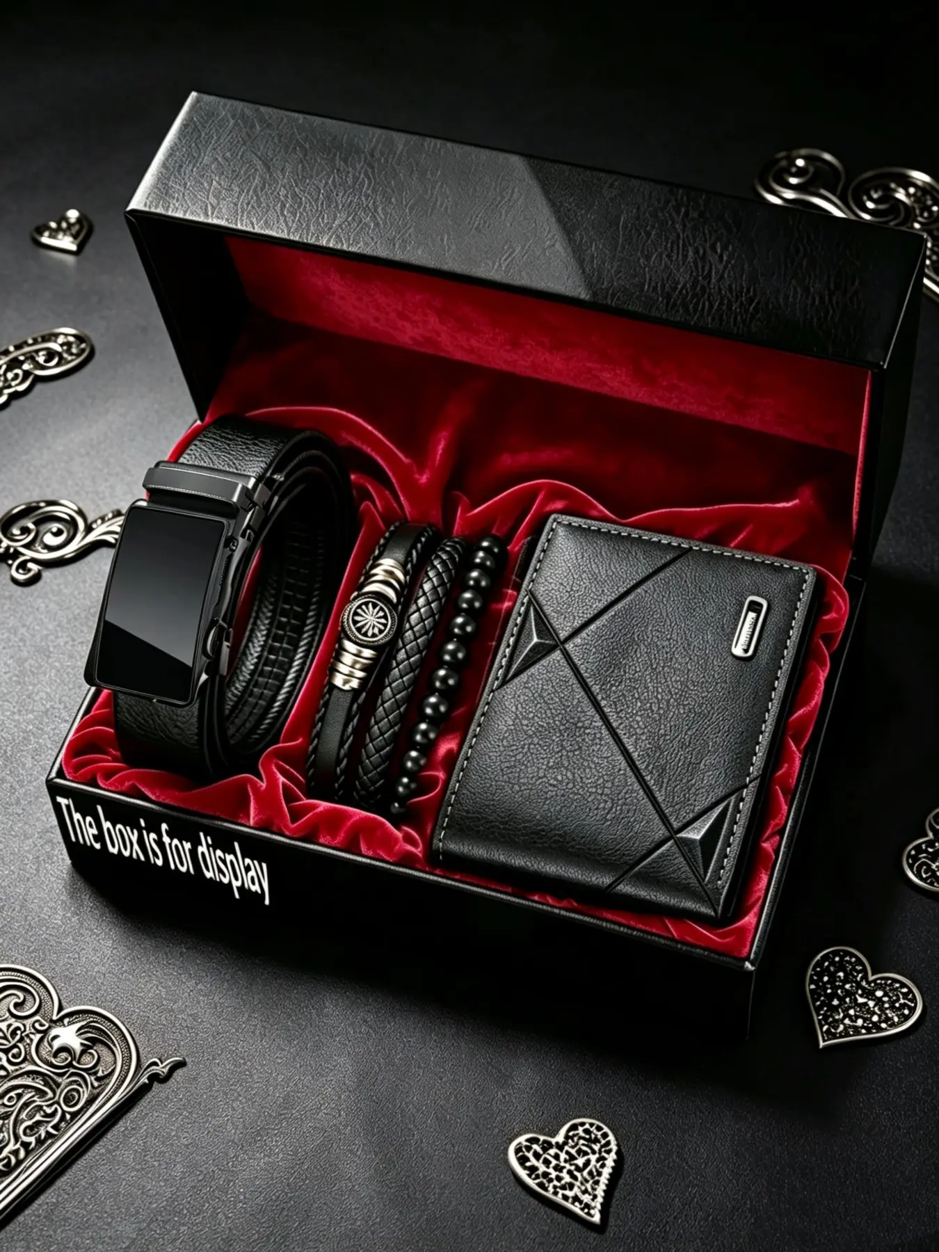 Men's Luxury Five-Piece Set, Rhombus Texture Short Wallet + Auto Buckle PU Belt + 3 Bracelets, Business Casual Accessories, Gift for Father's Day,Christmas Day, Complete Accessories Set