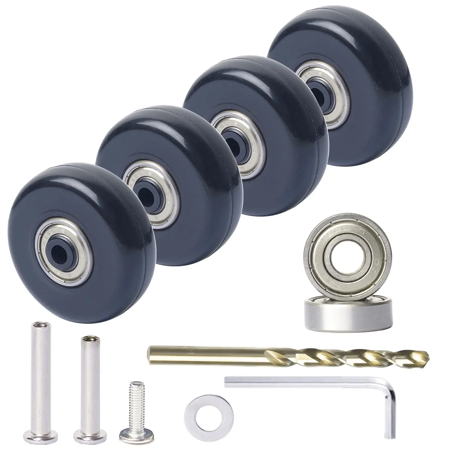 50mm Synthetic Luggage Wheel Kit Set, 4-Count Precision Ball Bearing Swivel Caster Wheels for Travel Suitcases (Hardware Accessory), Millimeters