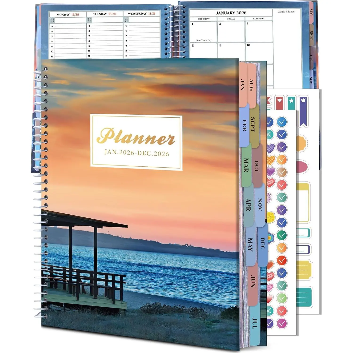 Planner 2026 Monthly (Jan. 26-Dec. 26), 12 Month Weekly Planners 8.5"x11", Large Daily Planner with Hourly Timeslot, Monthly Tab, Spiral Binding, Bookmark