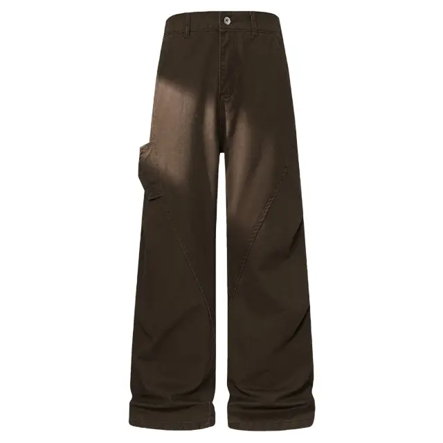 Men's Vintage Workwear Jeans - Minimalist High Waist, Wide-Leg Denim with Deconstructed Twisted Pleats, Menswear, Foldable, Distressed, Pocket, Streetwear, Cotton, Plain, Trouser, Casual, Pants, Pockets, Clothes