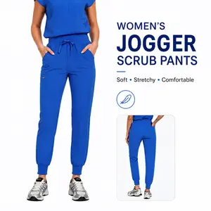 Women's Lightweight Scrub Pants 3-Pack, High Waist Stretchy Jogger Medical Workwear with an Adjustable Waist and Multiple Pockets