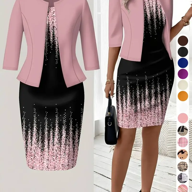 【Black Friday】Women's Two-Piece Set, Classic Open Front Outerwear and Sleeveless Short Dress, Matching Set for Spring, Summer and Autumn