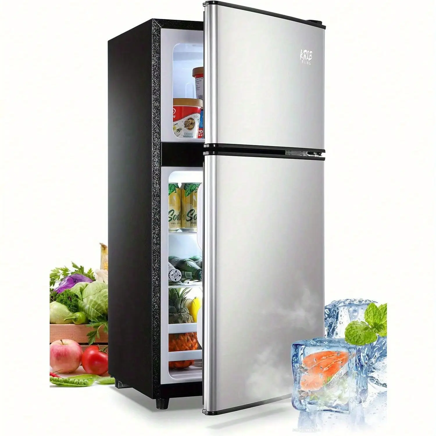 Vintage Mini Fridge with Freezer for Dorm, Bedroom, Office – 3.5 Cu.Ft 2 Door Small Refrigerator, Red Retro Design, Quiet & Energy Saving