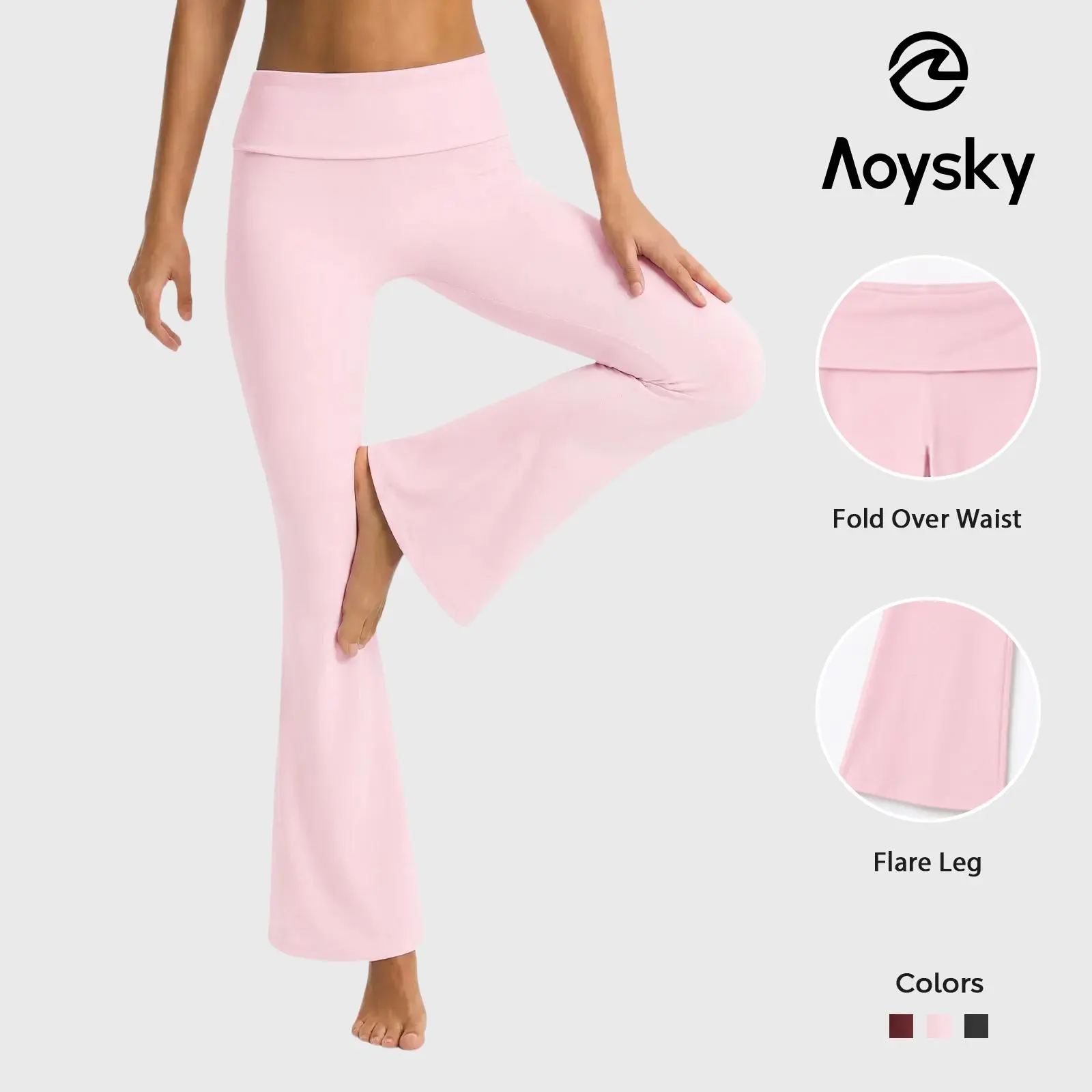 Aoysky Women's Flare Compression Yoga Pants, Buttery Soft High Waisted Leggings with Fold Over Tummy Control, Breathable Casual Gym Trousers, Breathable Workout Pants, Athletic Casual Pants