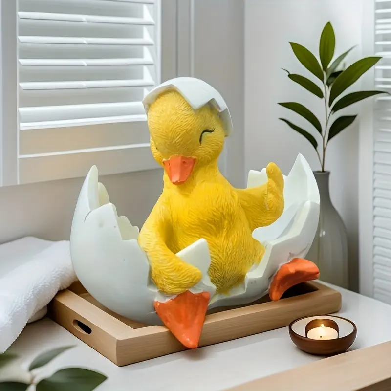 Resin Duck & Egg Decorative Collectible Figurines - Little Duckling Out of Shell, Rustic Farmhouse Style, Room & Tabletop Accent, Ideal for Weddings, Easter Decor