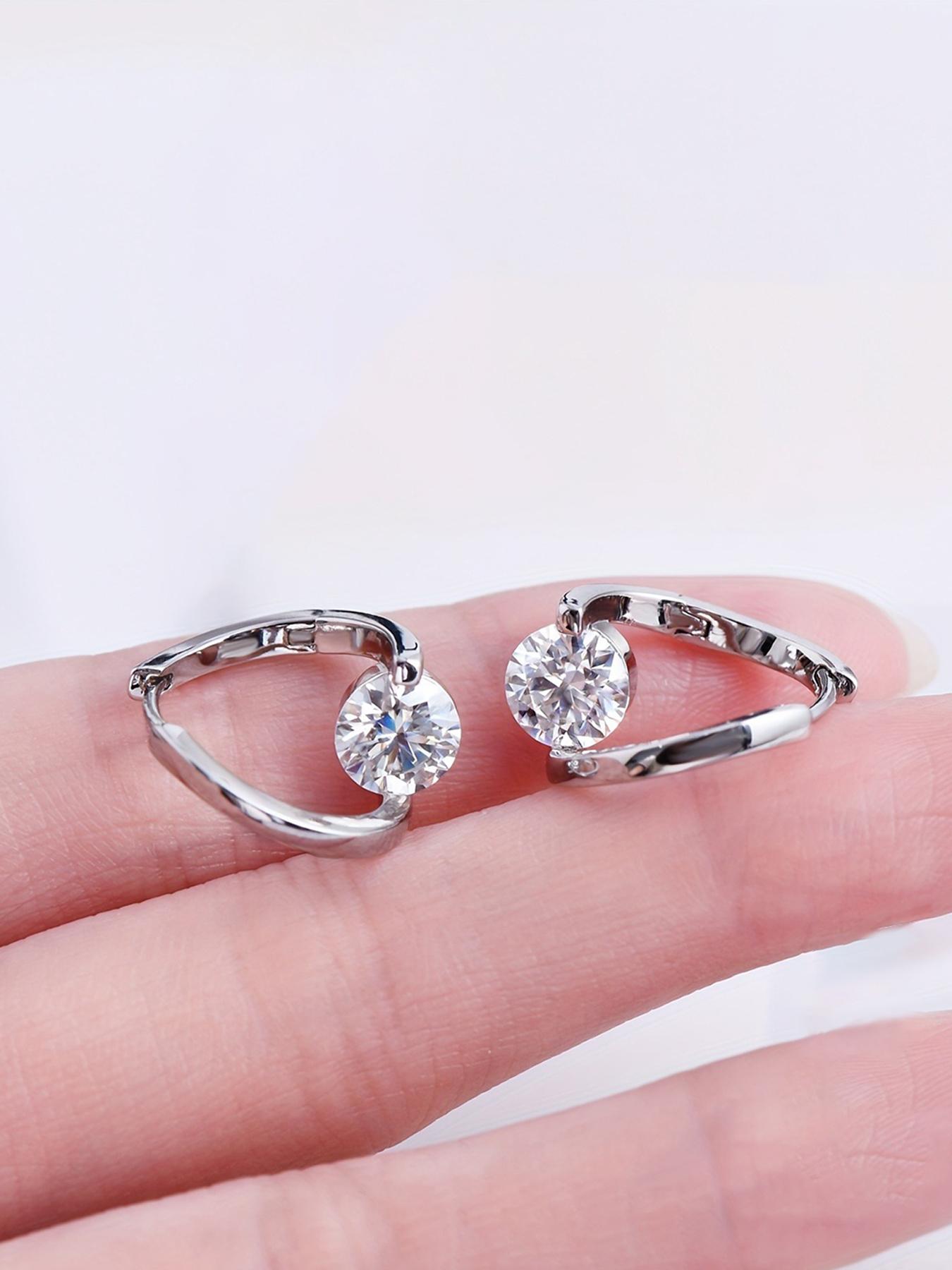 925 Sterling Silver Synthetic Moissanite Decor Hoop Earrings, Statement Earrings, Fashionable Earrings for Women, Trendy All-match & Exquisite Jewelry for Birthday Gift