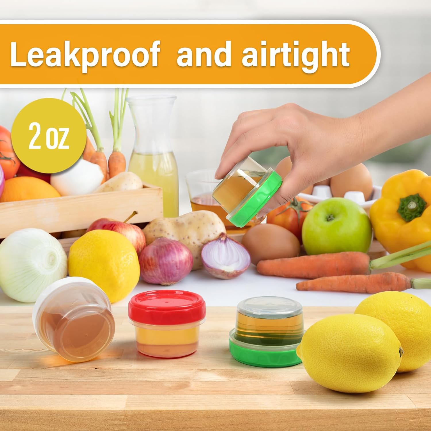 2 oz Plastic Containers with  Small Salad Dressing Container To Go Condiment Sauce Dipping Cups Jars Airtight,6-pack