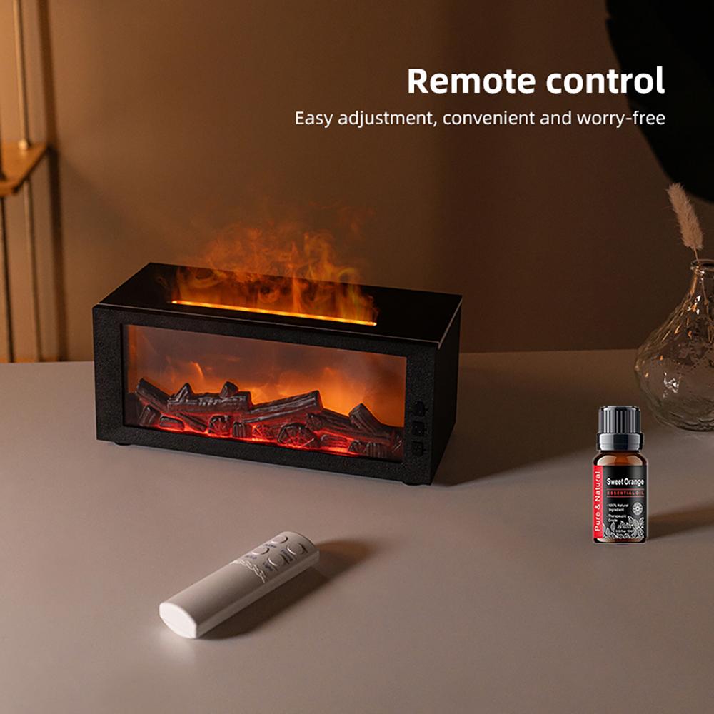 Fireplace Aroma Diffuser Creative Flame Humidifier Waterless Auto-Off Protection with Remote and Realistic Fireplace Night Light