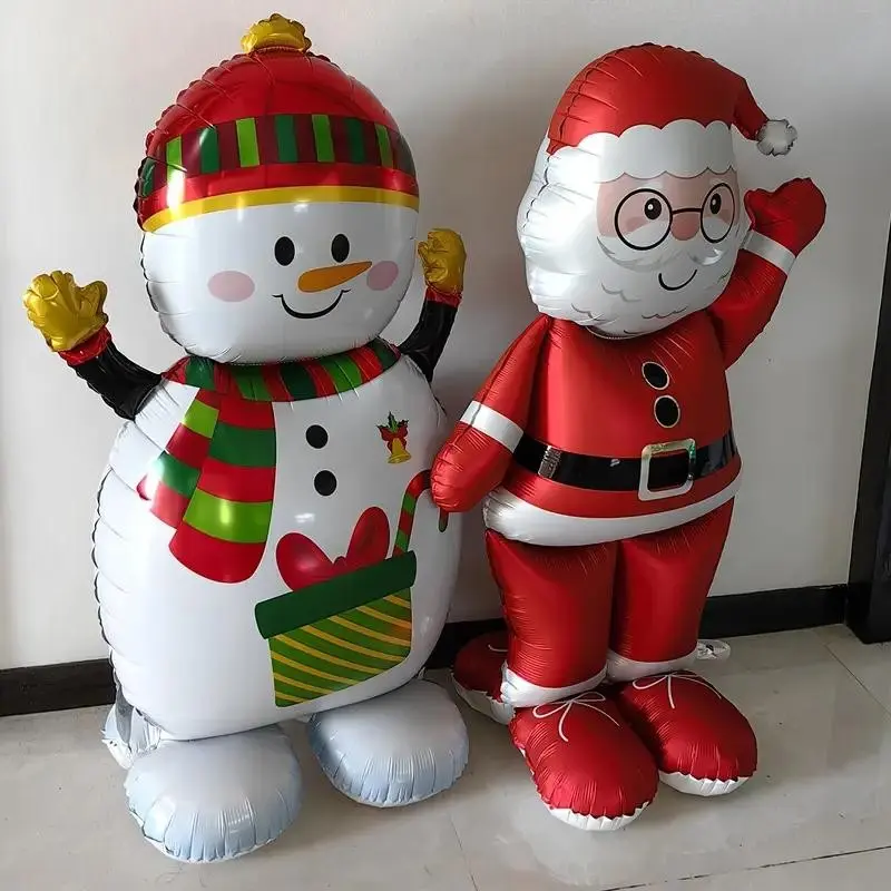 Two 61-Inch Santa & Snowman Balloons, Aluminum Foil, Perfect for Christmas, Halloween, Weddings, Birthdays, New Year's Eve Parties