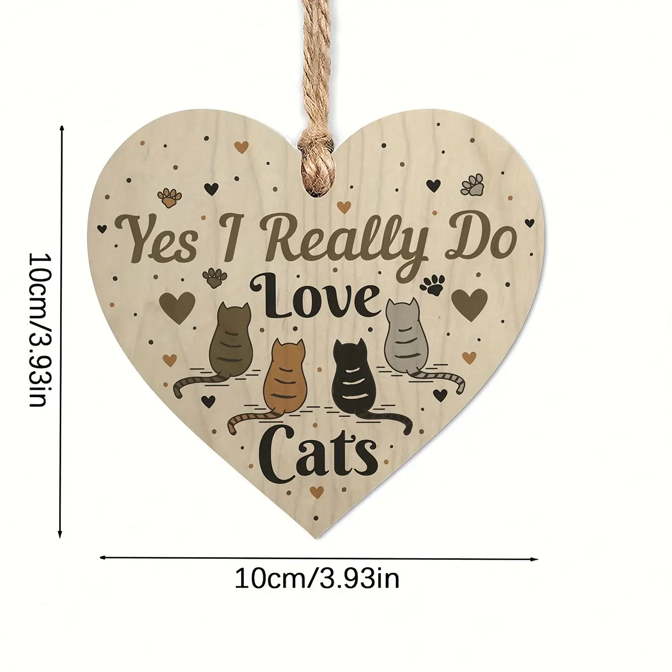 1PC 2D Flat Charming Wooden Heart Sign,Ideal for Cat Lovers,Perfect Home & Office Decoration,Great Festival Gift