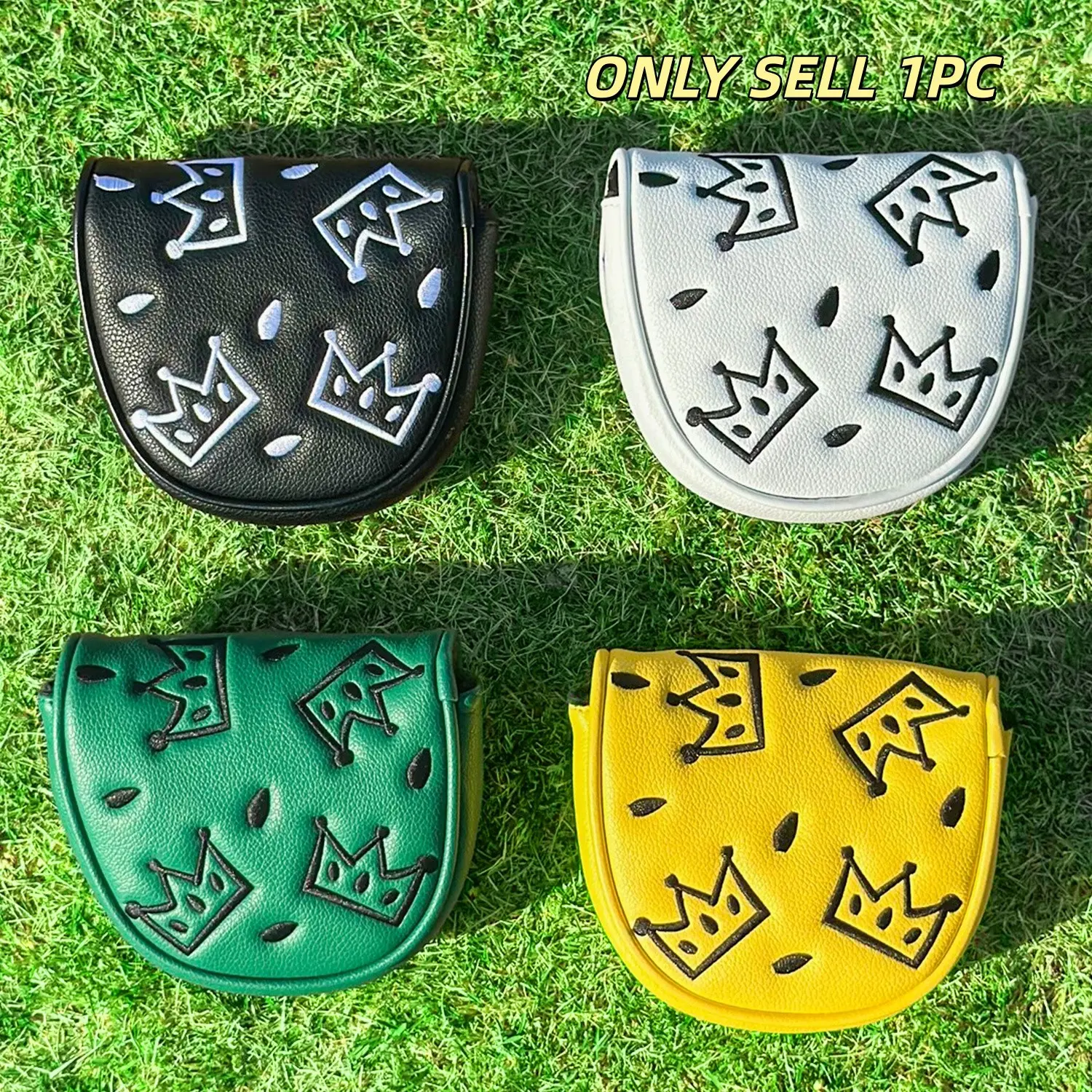 Golf Club Headcover Crown Pattern Mallet Putter, PU Material, Magnetic Closure, Fits Most Mallet Putters, Trendy Golf Accessory for Men & Women, Golf Gift Accessory