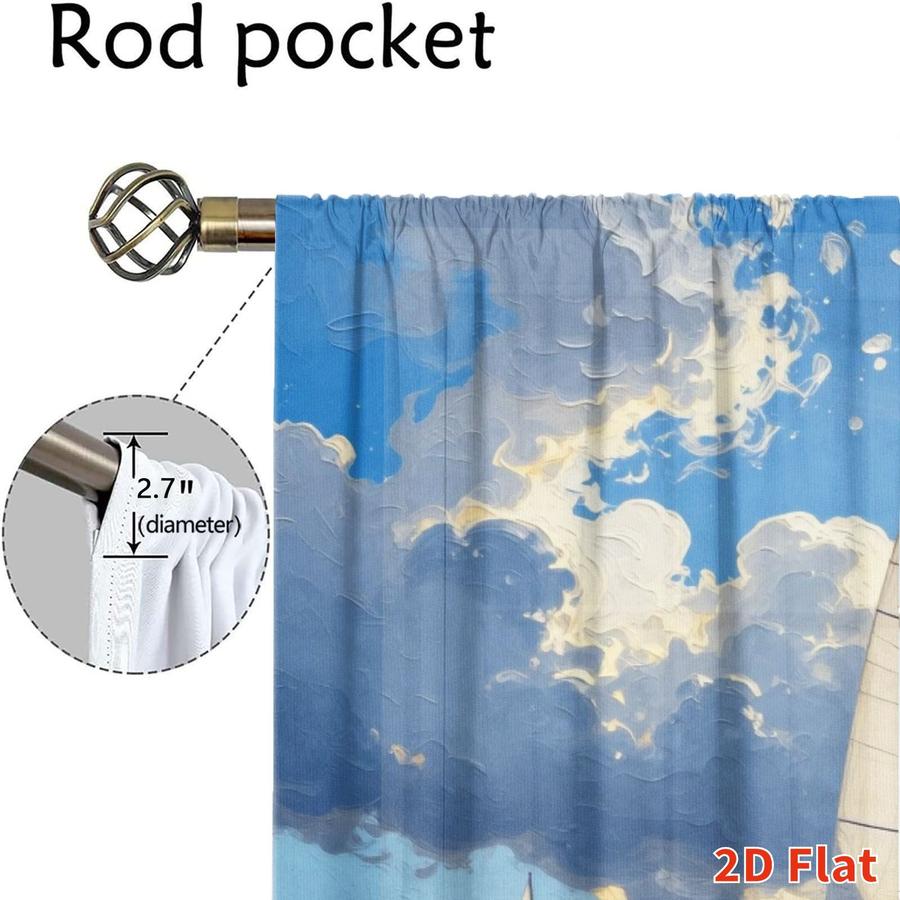 2Pcs Nautical Ocean Seascape Sailboat Sun Blocking Curtains Digital Printed Rod Pocket, Window Treatment For Bedroom Office Kitchen Living Room Study Home Decor