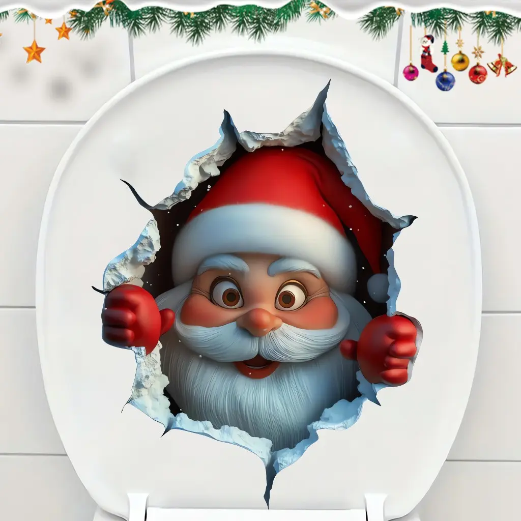 1pc Break Wall Santa Claus Christmas Stickers, Removable Self-Adhesive Wall Decals, Funny Xmas Decor for Toilet, Fridge, Door, Cabinet, Bathroom