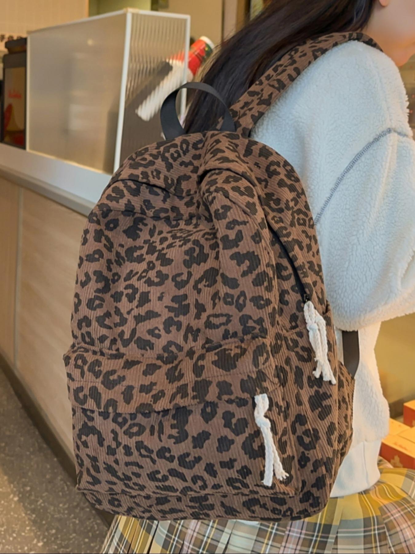 Fashion Leopard Pattern Backpack, Casual Large Capacity Backpack for Women, Lightweight Casual Commuting Bag for Daily Used, Casual Printed Backpack, Casual Daypack