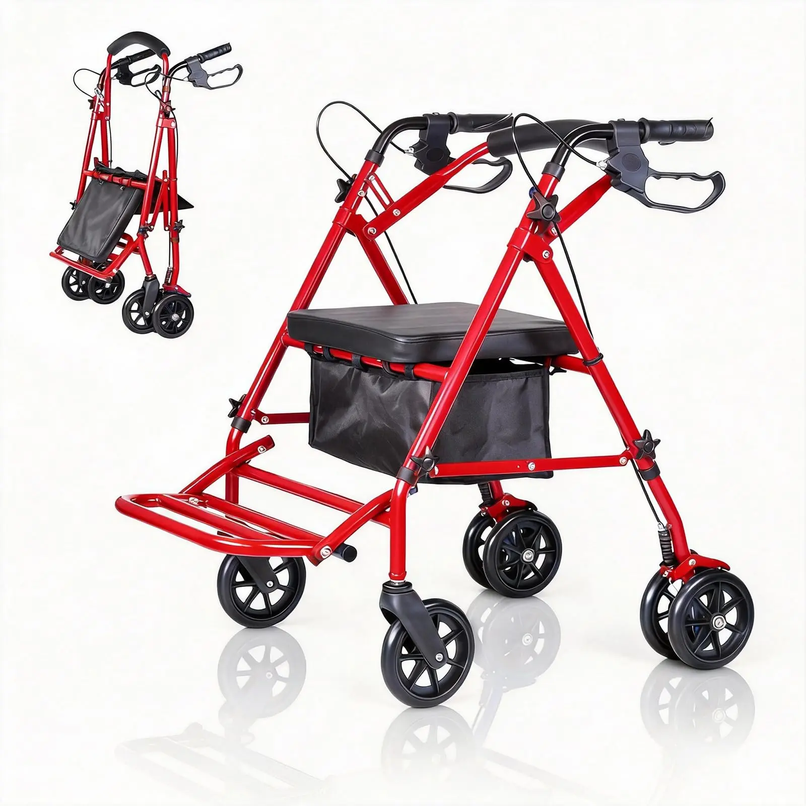 Lightweight Collapsible Portable Wheelchair for Adults & Seniors – 6" Wheels – Adjustable Height – Underseat Storage – Comfortable Seat & Foot Pedal