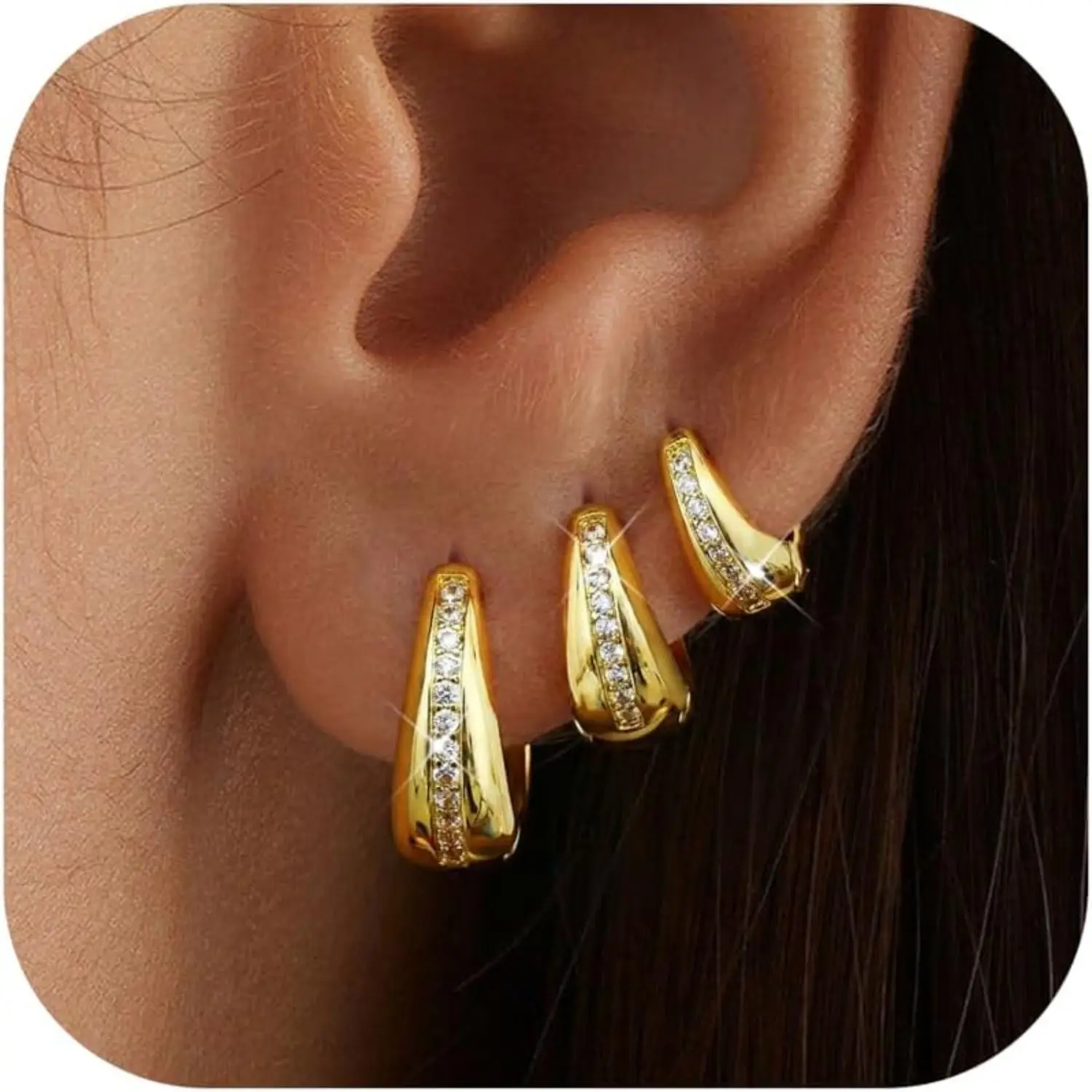 ORAZIO 5 Pairs Small Hoop Earrings for Women Trendy 14K Plated Gold Earrings Cubic Zirconia Earring Set Hypoallergenic Huggie Hoops Chunky Earring Sets for Multiple Piercing