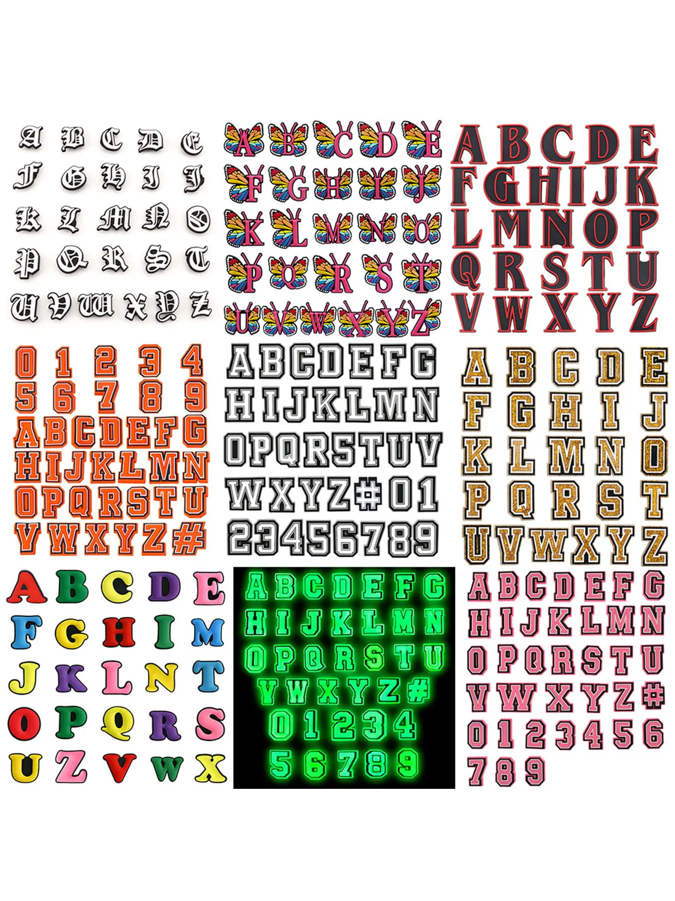 26/37pcs Cartoon Glow-In-The-Dark Colorful Letter Shoe Accessories, DIY Waterproof Detachable PVC Crocs Buckles, Sandals Bag Wristbands, Shoe Charms Set