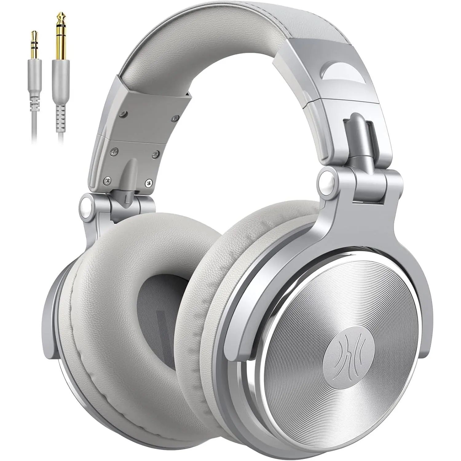 Wired Over Ear Headphones Studio Monitor & Mixing DJ Stereo Headsets with 50mm Neodymium Drivers and 1/4 to 3.5mm Jack for AMP Computer Recording Podcast Keyboard Guitar Laptop - Silver