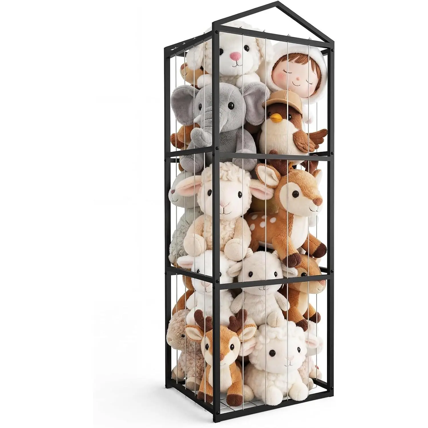 Stuffed Animal Storage Zoo, Large Metal Plushies Organizer, Heavy Duty Metal Teddy Bear Toy Holder for Kids' Bedroom & Playroom & Nursery (Non-Wheeled, Black)