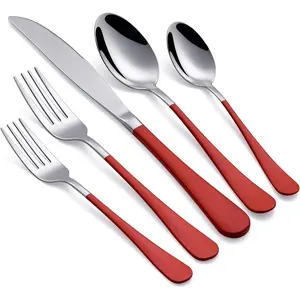 Red Silverware Set 20 Piece 18/0 Stainless Steel Flatware Red Handle Cutlery Service for 4 Fork Knife Spoon Mirror Finish Dishwasher Safe