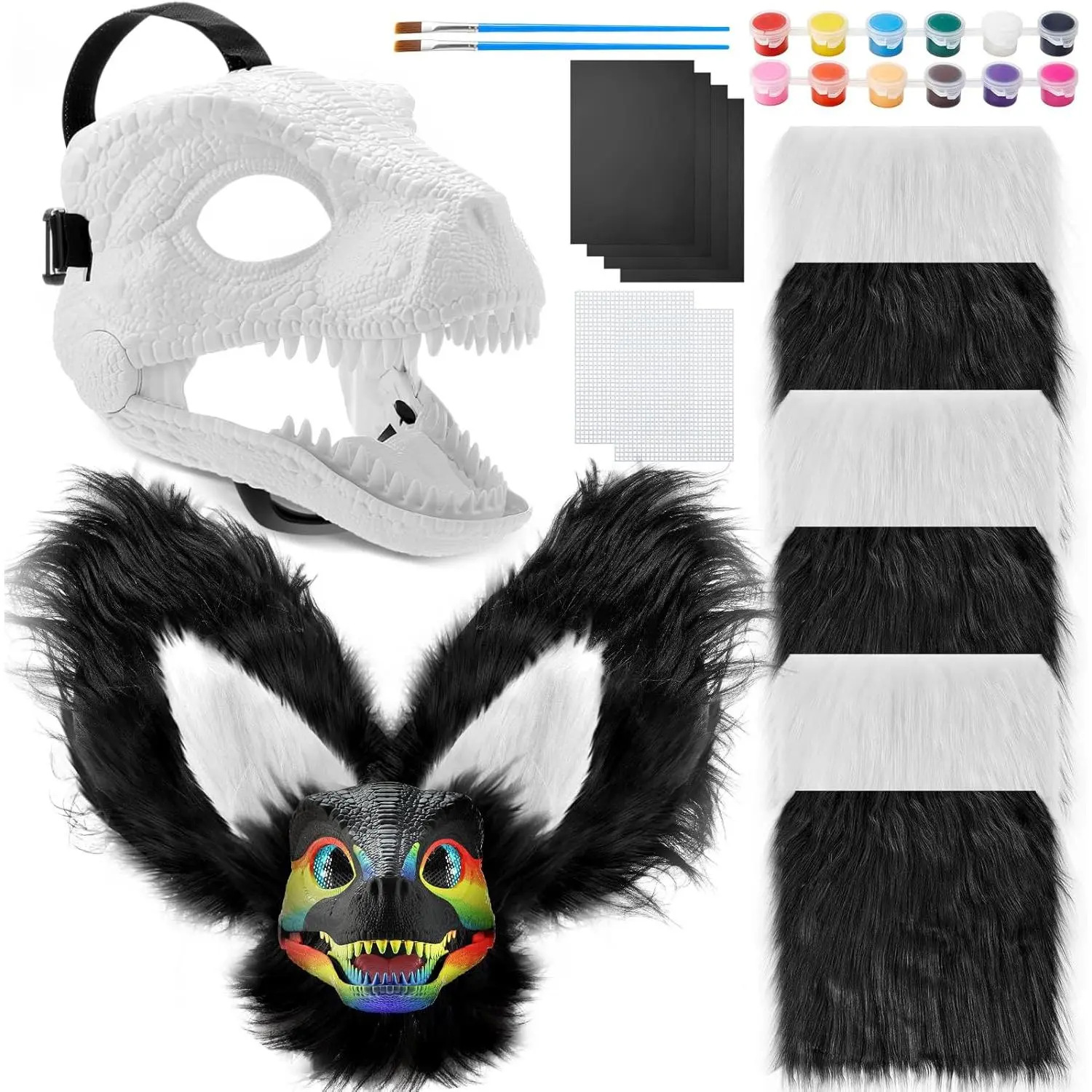 13 Pcs DIY Dino Mask Kit Hard Plastic Dinosaur Mask Furry Therian Dino Costume Kit Animal Dinosaur Party Costume