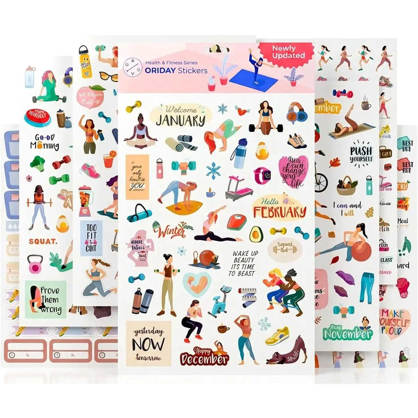 & , Workout - Newly , Set of 410+ Stickers, 7 Sheets for Seasonal Fitness - Journaling, Scrapbooking, Planning, Habit  for Monthly, Weekly & Daily Planner, Calendar