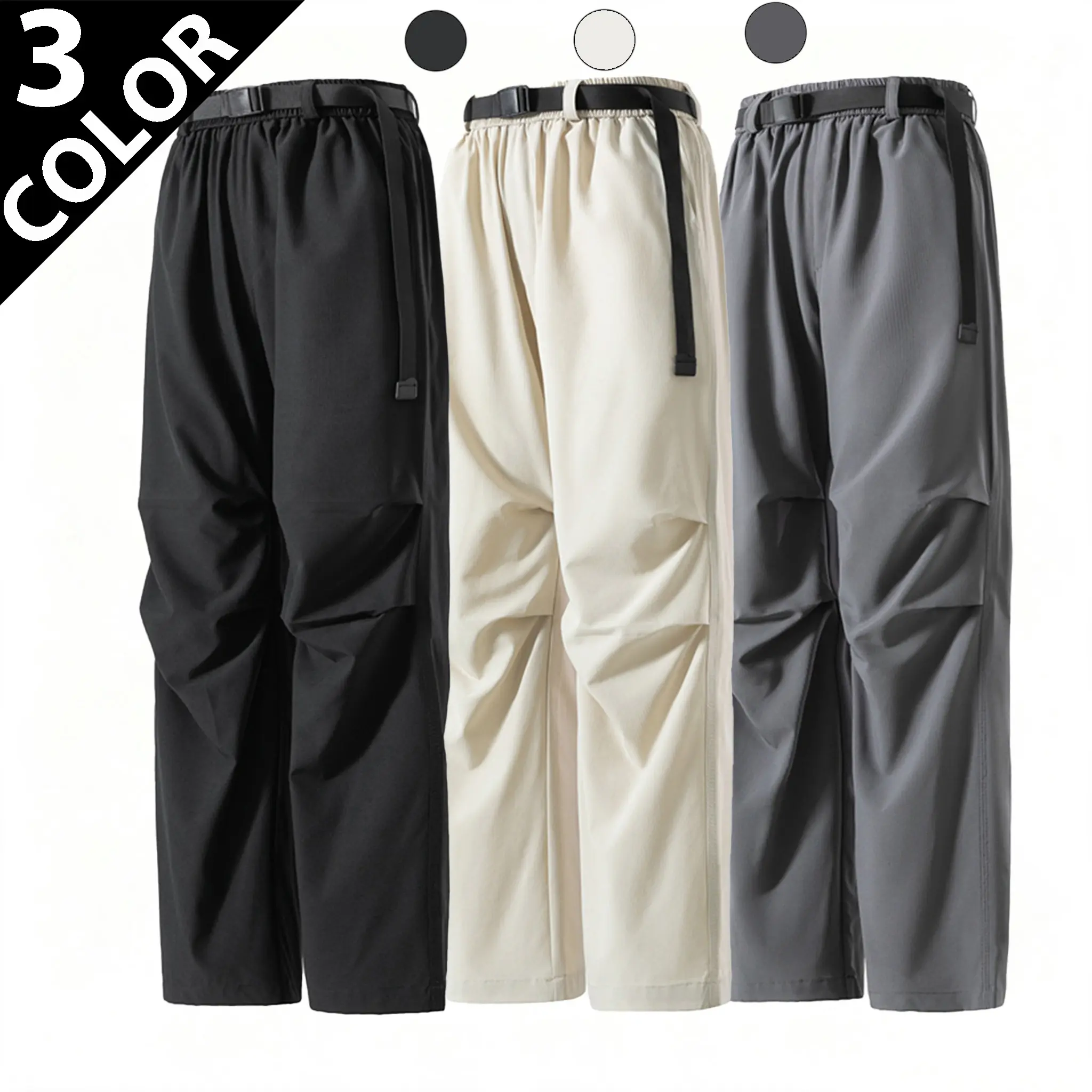 Unisex Quick-Dry Cargo Pants, Stylish Plain Polyester Menswear Trousers with Cargo Pockets, Water-Resistant and Breathable, Long Trousers