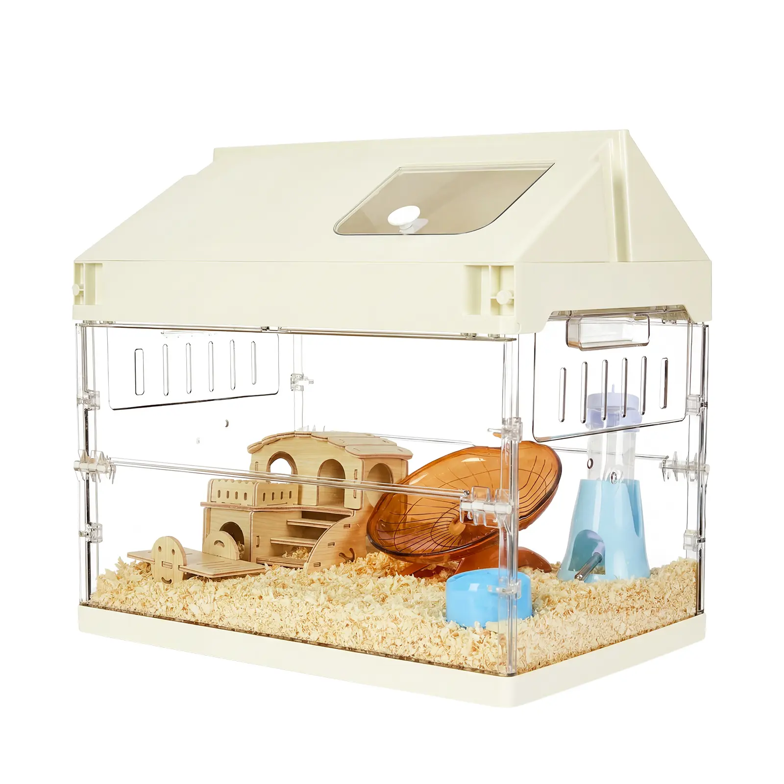7-in-1 Hamster Cage Starter Kit – Large Clear Acrylic Small Animal Cage with Platform, Wheel, Water Bottle, Hideout, Bowl – Ideal Habitat for Guinea Pigs, Rats, Chinchillas, Hedgehogs, Gerbils, Squirrels