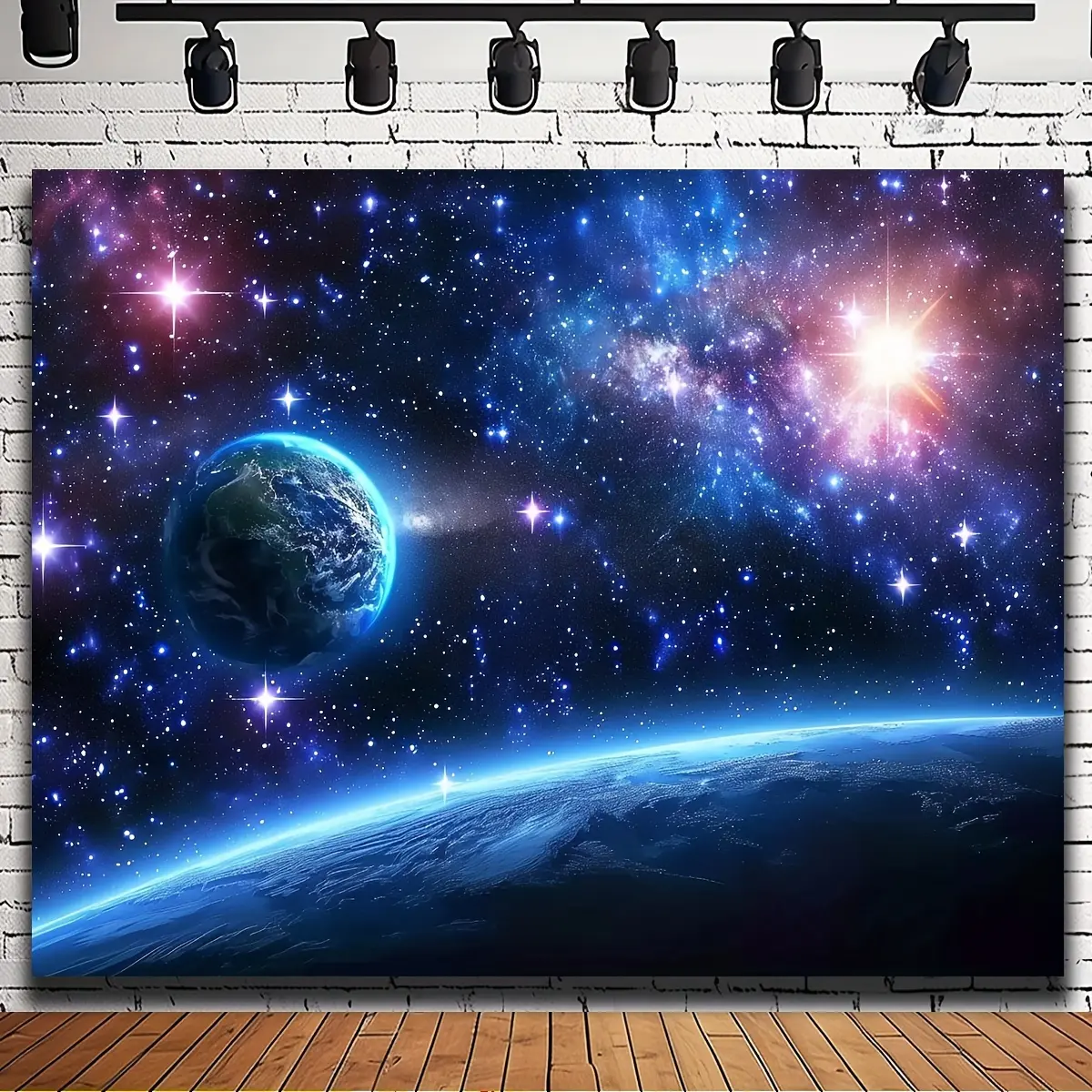 1 piece, Galaxy background, Universe background, Starry sky, Planet background, Earth shining photo video studio, Party Backdrop Decoration
