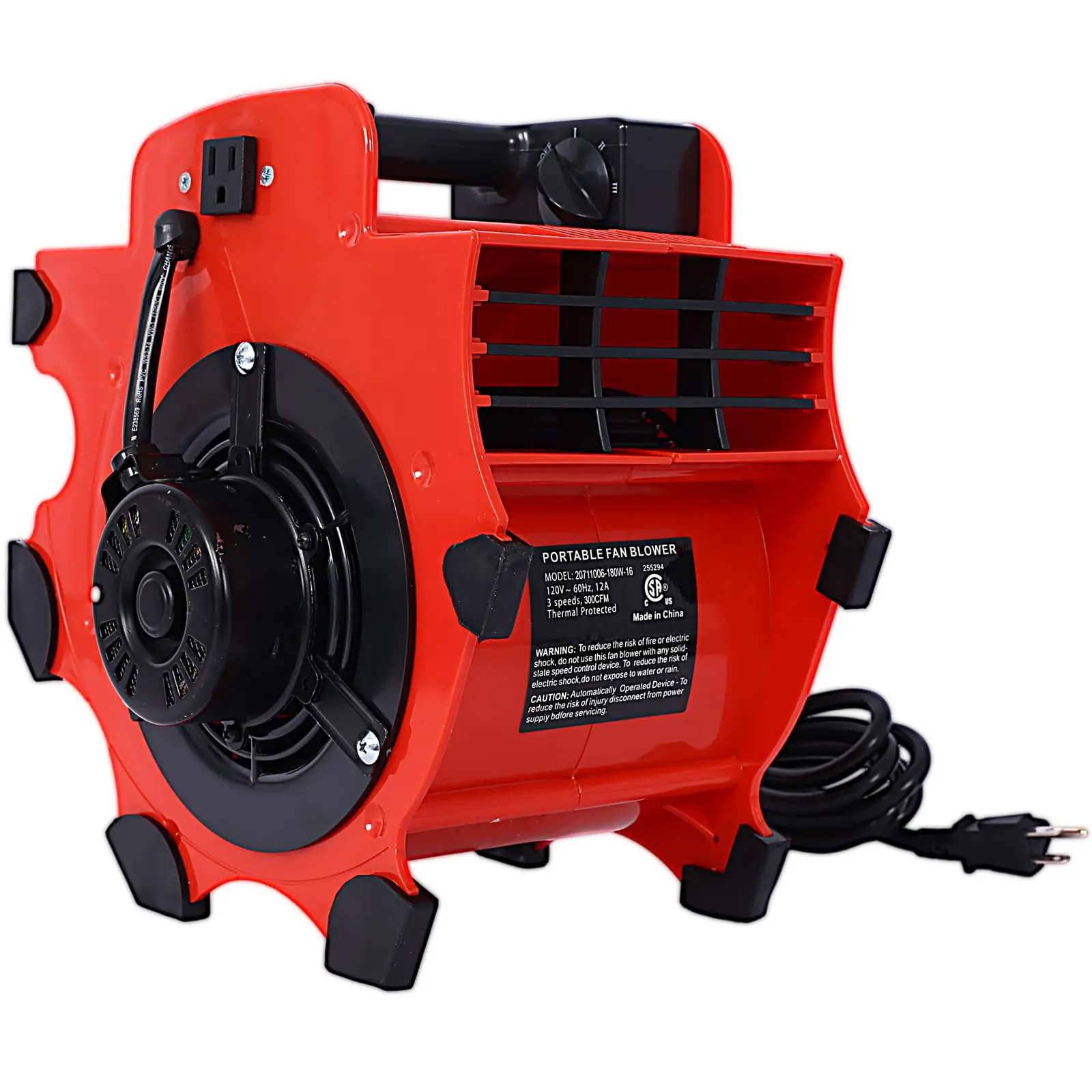 GARVEE Compact Corded Unit Portable Work Blower, 4 Adjustable Angles, 3-Speed Settings, 1600RPM Heavy Duty Air Mover for Basement, Garage Use - Red