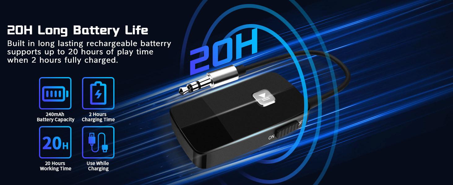 Advanced Bluetooth 5.4 Receiver for Home Stereo, Wireless Audio Adapter for Wired Speaker Car Stereo Music Streaming with 3.5mm RCA Jack, 20 Hours Playtime, Easy to Slide ON/Off, Multi-Point