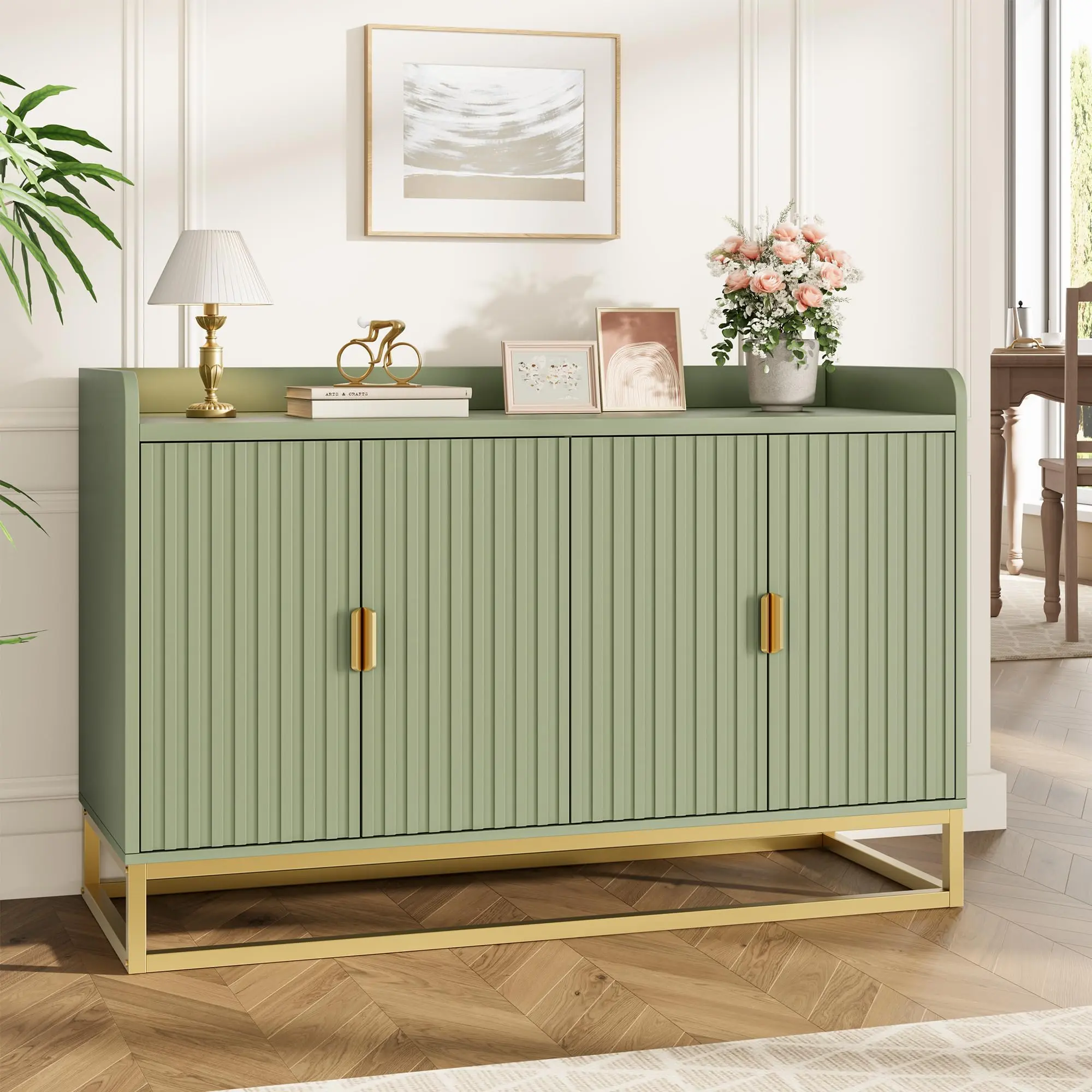 47.2" Rectangular Engineered Wood Fluted Sideboard - Multi-Shelf Organizer Dining Room Furniture with Adjustable Shelves, Storage Cabinet Doors, for Living Room, Small Spaces