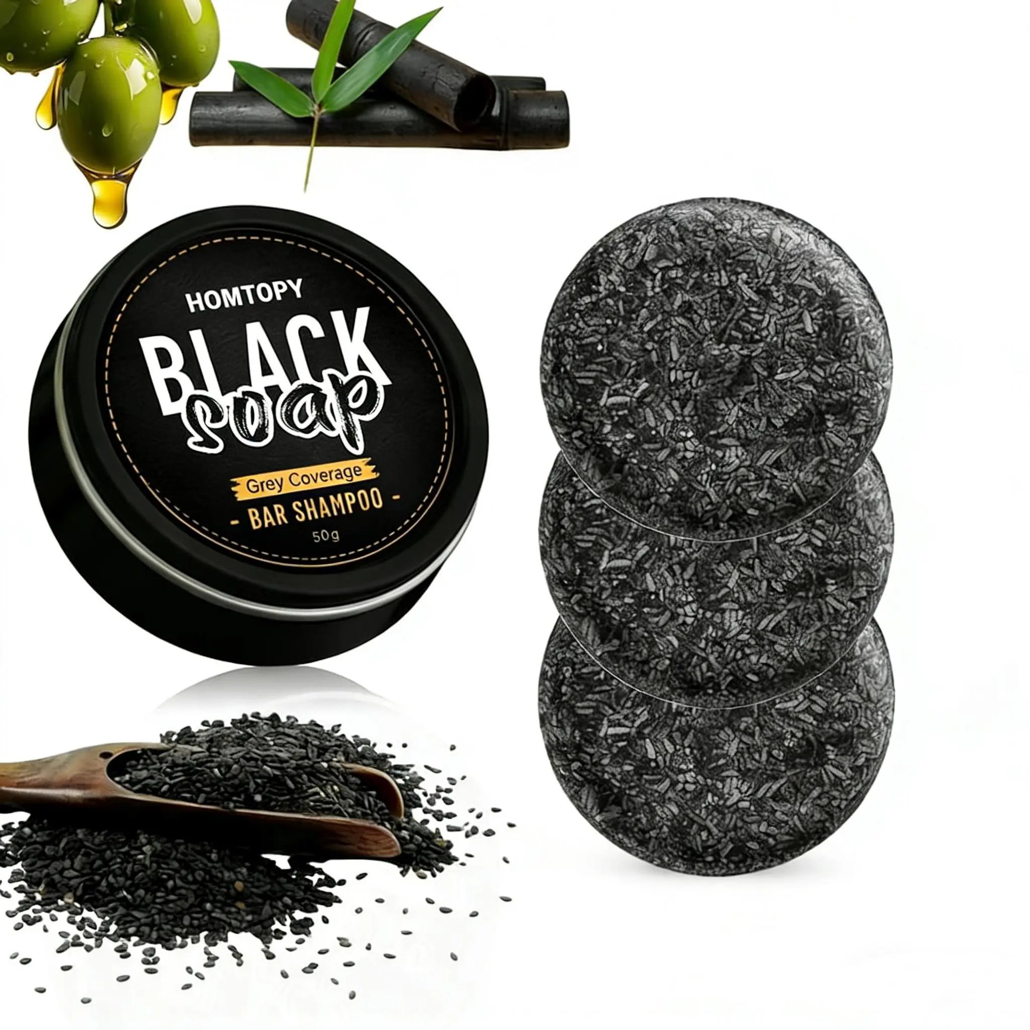 3 PCS Gray Hair Reverse Bar Soap, Black Soap for Gray Hair & Beard Darkening, Deep Clean & Nourish the Scalp, Black Hair Soap bar for Men and Women. sohochic