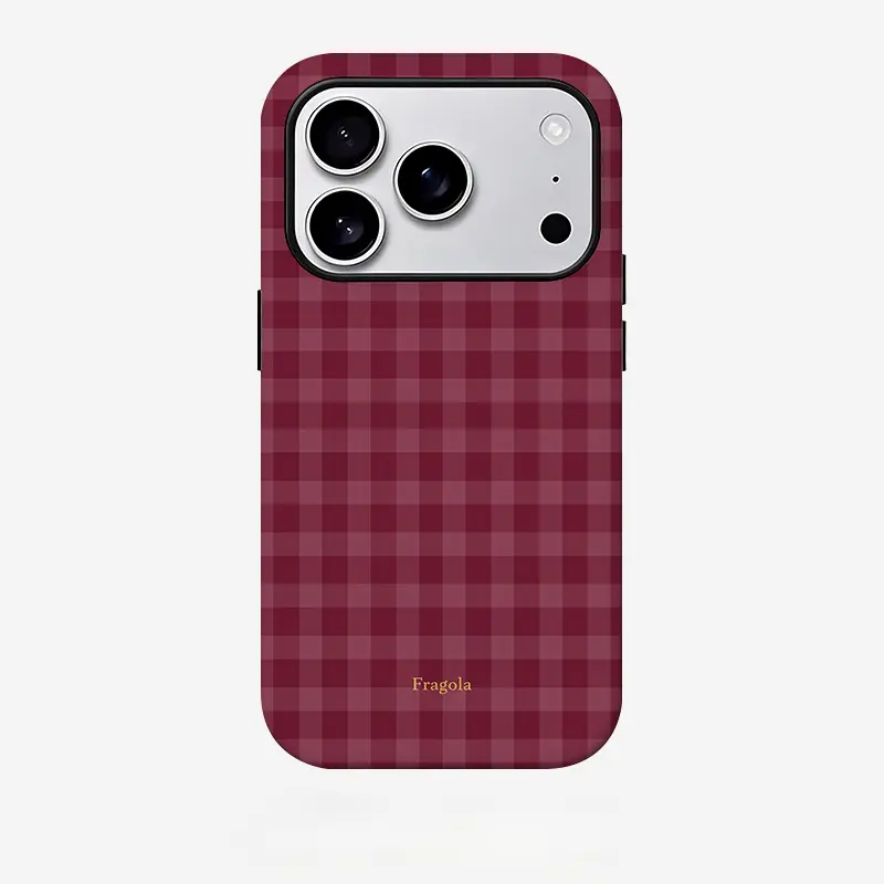 Wine Red Checkerboard 2 In 1 Protective Case For IPhone 17 16 15 14 13 12 11 Series Pro Max Plus Air Full Coverage Anti - Drop Stylish Unisex