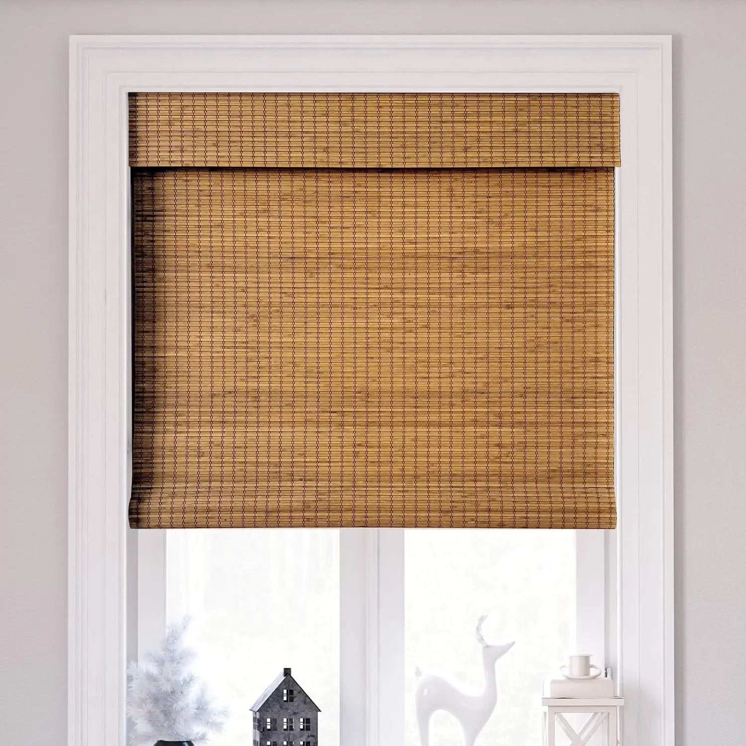 Cordless Bamboo Roman Shades 26x64in, Light Filtering Bamboo Blinds for Indoor Windows, Office, Bathroom and Living Room, Privacy Teak