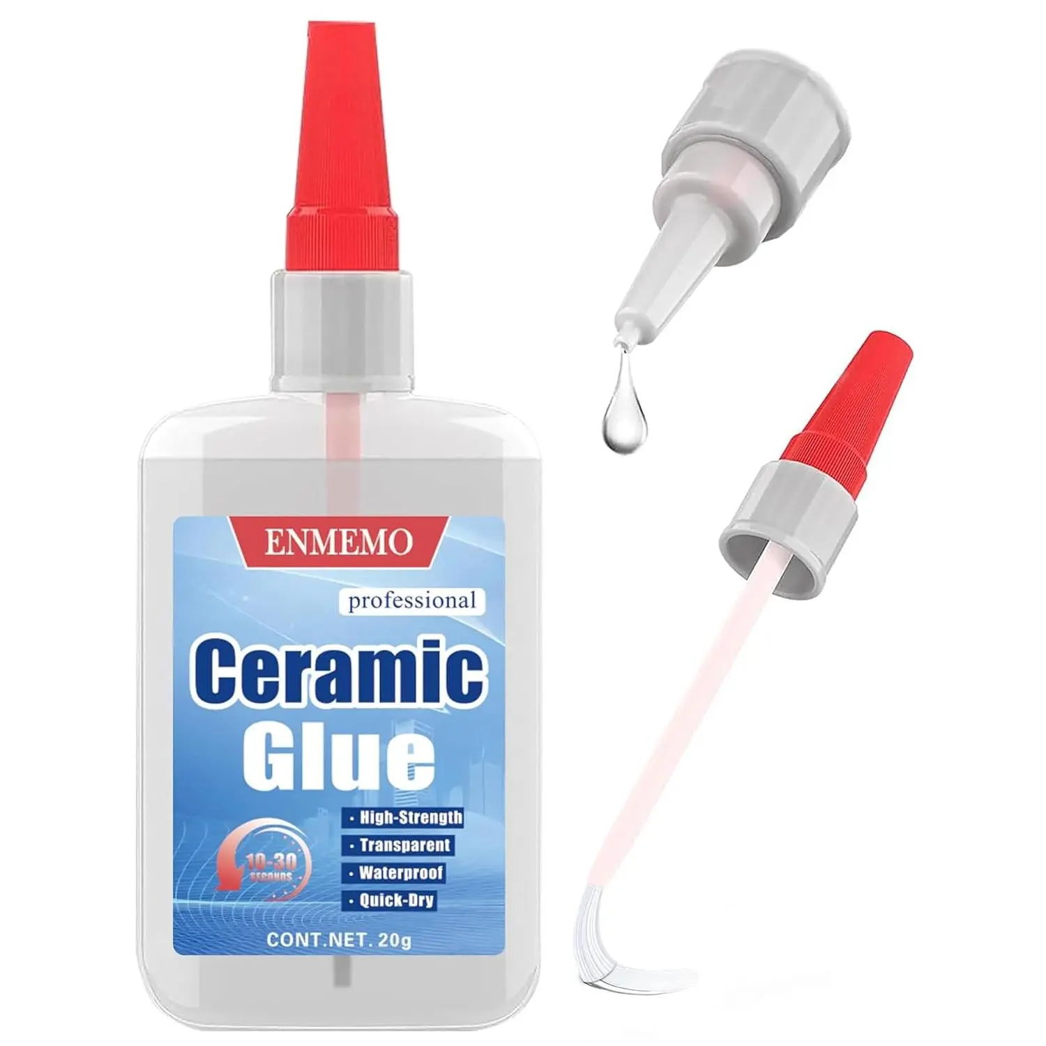 (2-in-1) Ceramic Glue with Brush Applicator & Nozzle,China Porcelain and Pottery Repair,Super Instant Glue Bonding Between Ceramics,Waterproof Clear