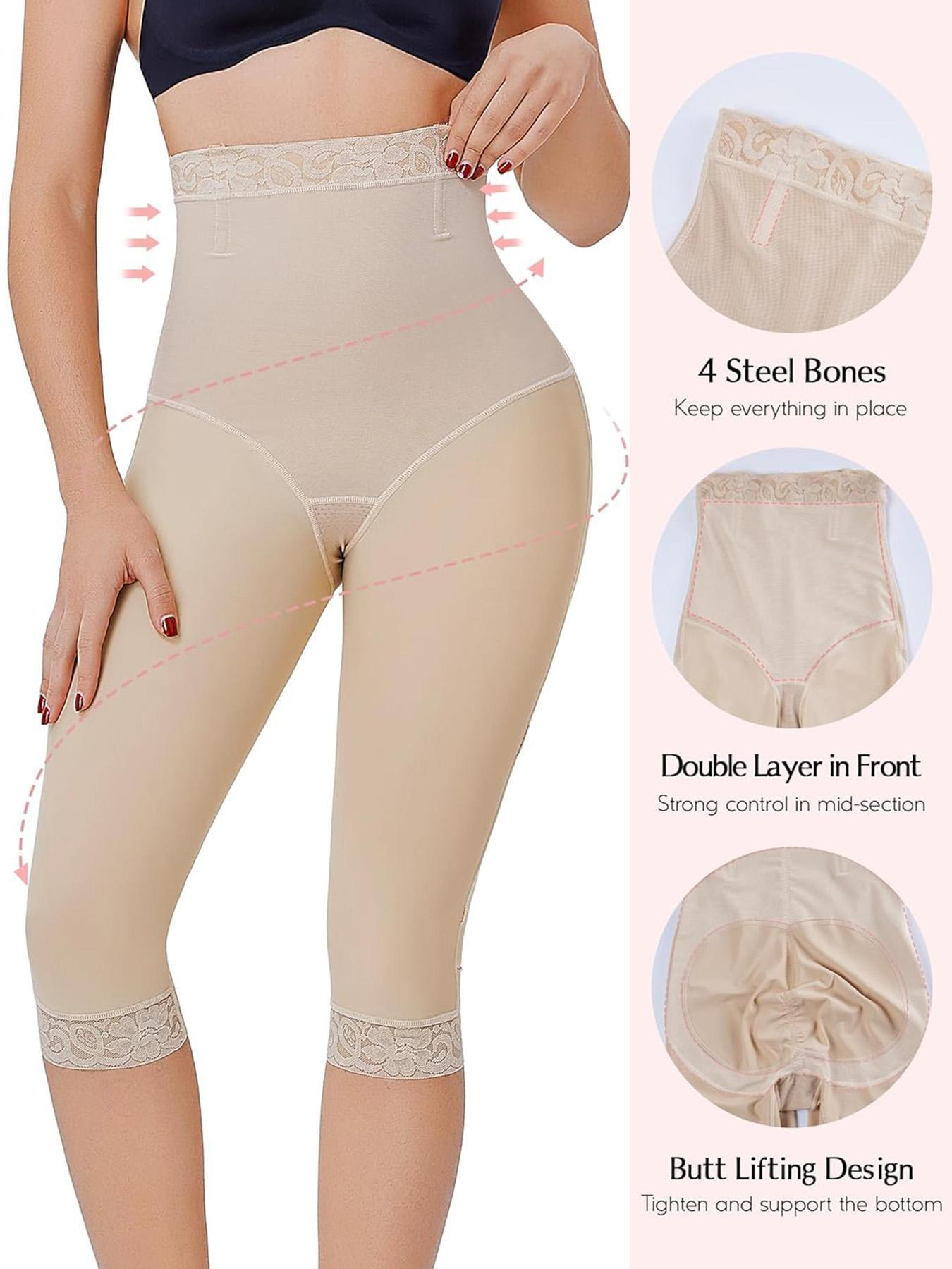 Women's Solid High Waist Contrast Lace Shapewear Bottom, Tummy Control Butt Lifting Shapewear Bottoms, High Stretch Shaper for Daily Wear, High Waist Shaperwear