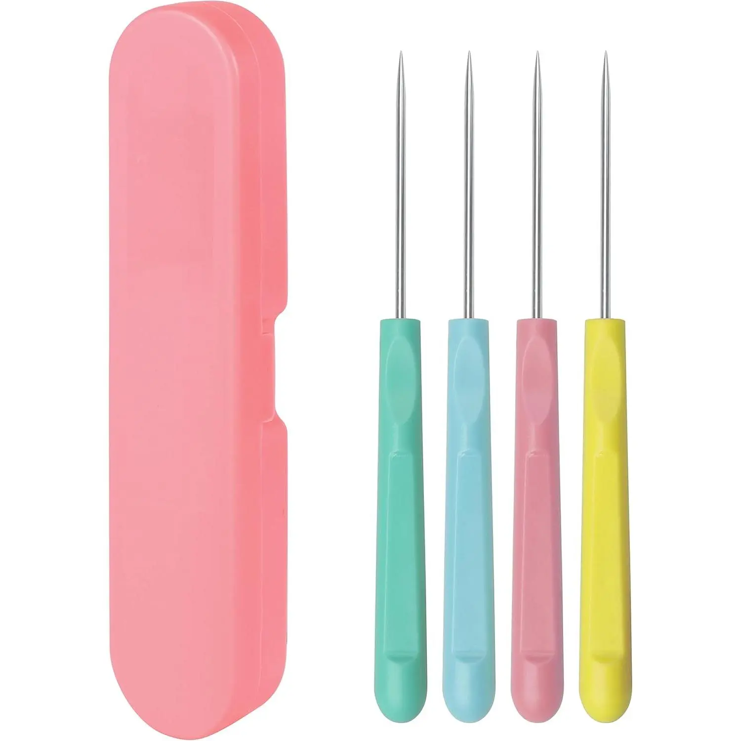 4Pcs 5.2 Inches Sugar Stir Needle, Cookie Scribe Needles Cake Decorating Needle Tool Cookie Decoration Supplies for Baking Lovers（Pink)
