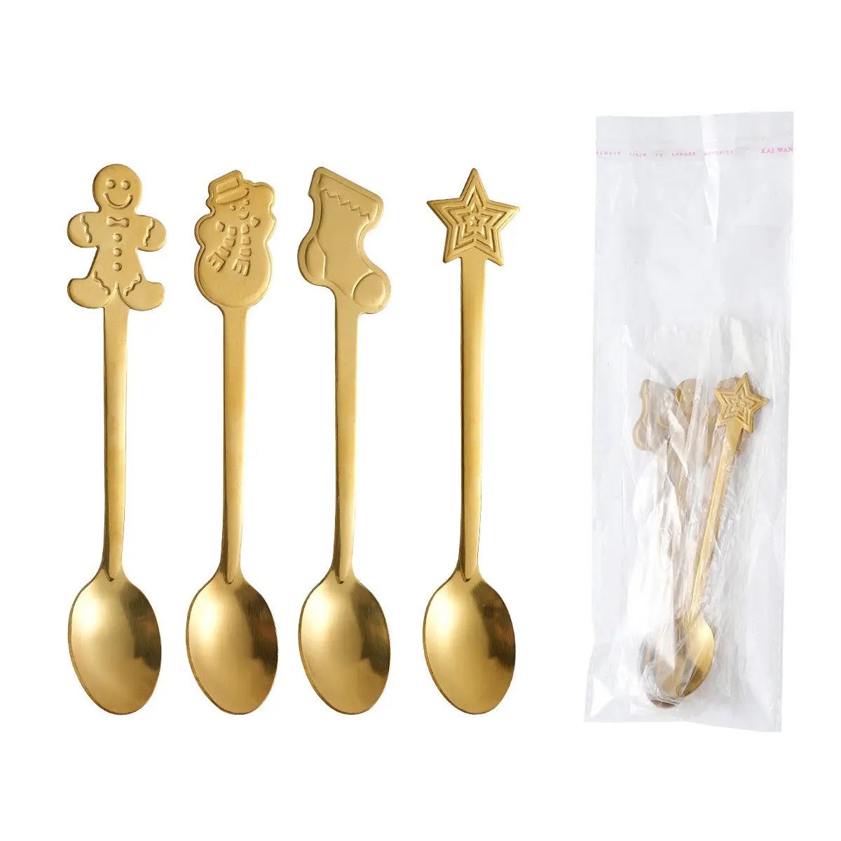 4-Pack Christmas Themed Stainless Steel Spoons, Gingerbread Man, Star, Santa Sock, Snowman Handles, Rainbow/, Coffee Honey Stirring, Gift Box Included, Spoons Set