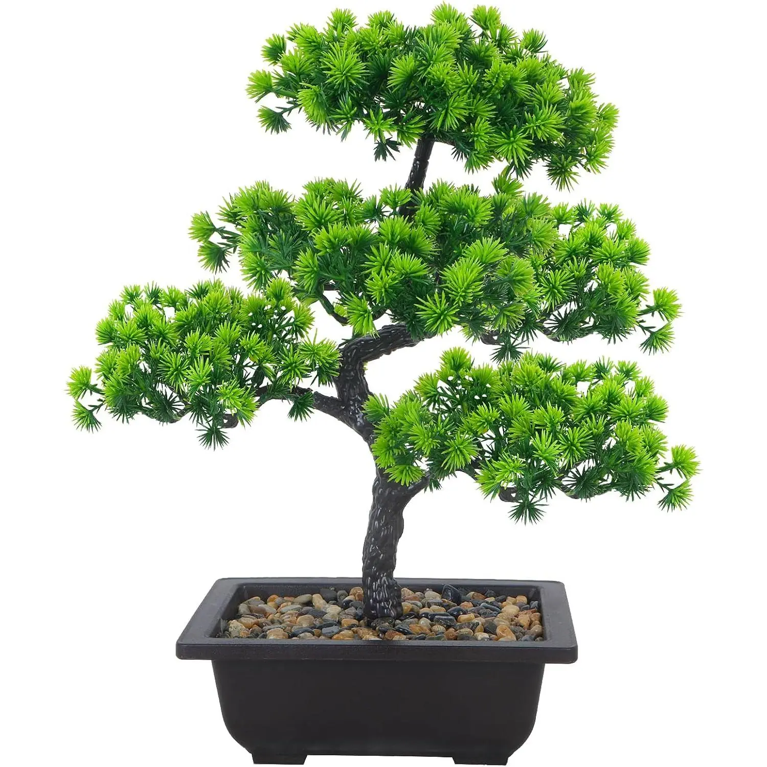 15.8" Plastic Artificial Bonsai Tree in Pot - Reshapeable Mini Desk Plant with Realistic Juniper Design, Natural Foliage, Ideal for Entryway Decoration, Room Decor, Office Tabletop