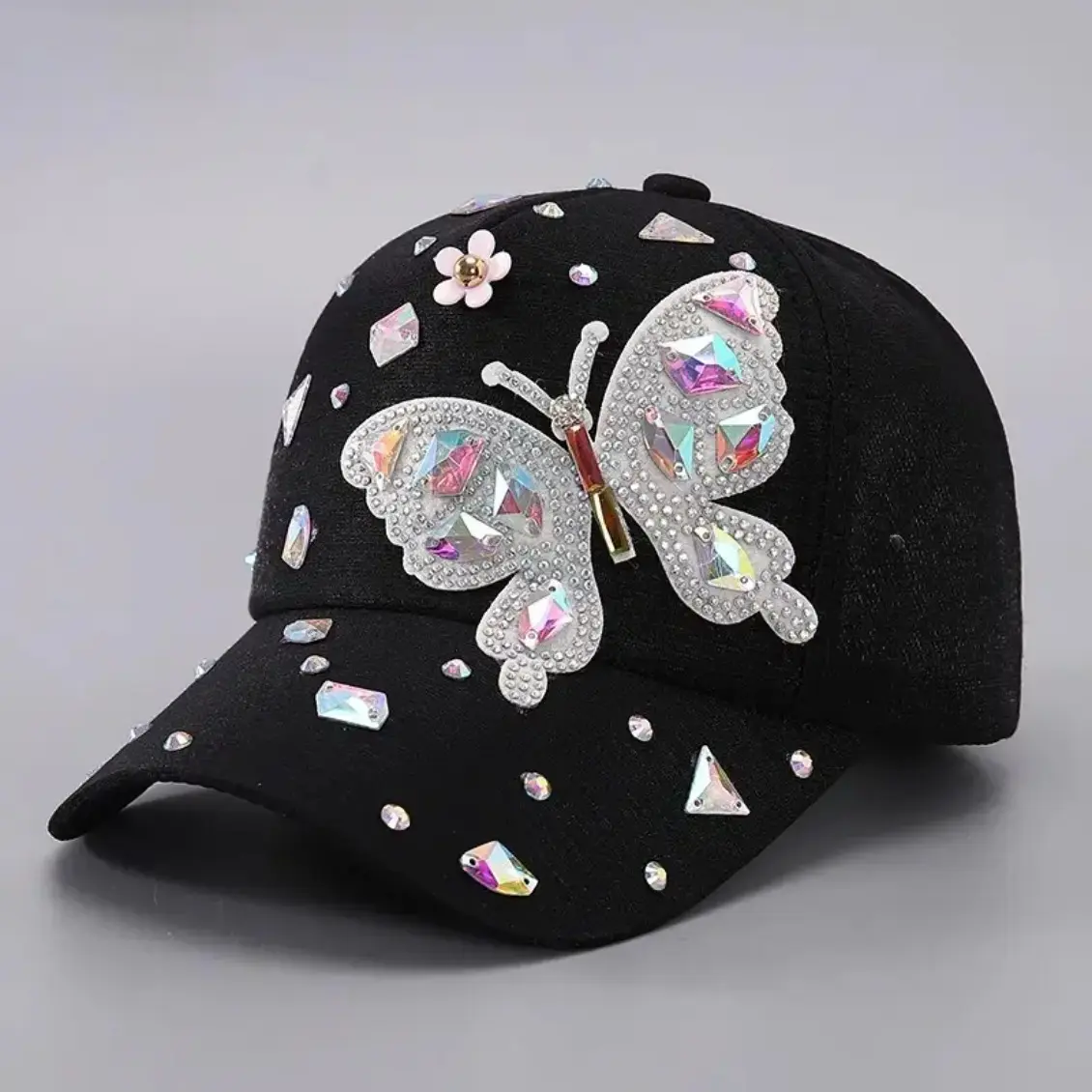 Women's Rhinestone Butterfly Baseball Cap, Y2K Bling Crystal Bedazzled Sun Hat with Adjustable Strap, Sparkle Glam Fashion Hat for Women, Lightweight Comfortable Design for Daily Wear, Travel, Beach Vacation & Outdoor Styling