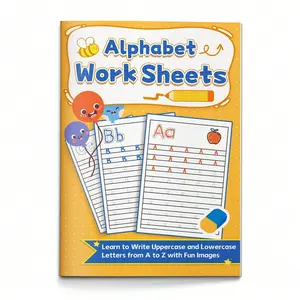 Upper and lower case letter workbook - with stroke guidance for writing uppercase and lowercase letters in red, letter pronunciation and word practice activities, clear writing lines, daily practice, cultivating writing skills