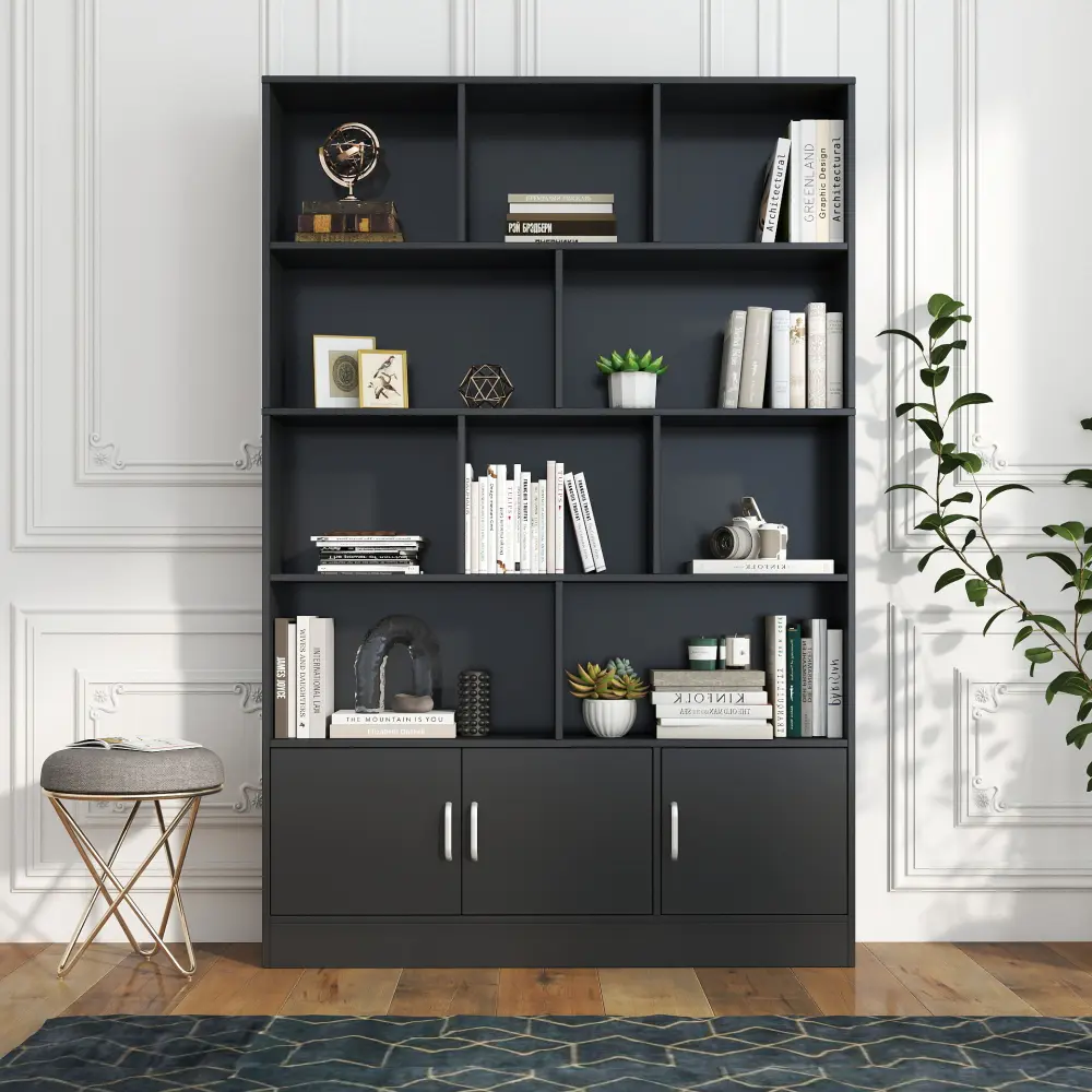 Littleox 70.87" Tall Bookshelf with 10 Cubes and 3 Doors, 4-Tier Bookshelf, Open Shelf Bookcase with Cabinet, Modern Cube Storage Organizer for Living Room, and Office
